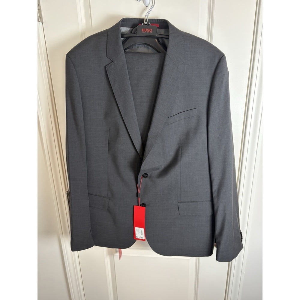 NWT!! Hugo Boss Men's "C-Huge1S" Black 100% Wool 2pice Suit, Blazer US 50R